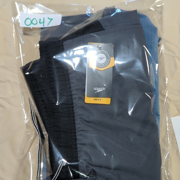 Speedo Light and Dark Grey Men's Swim Shorts, Plus Light Blue Checkered Shorts - Picture 15 of 15